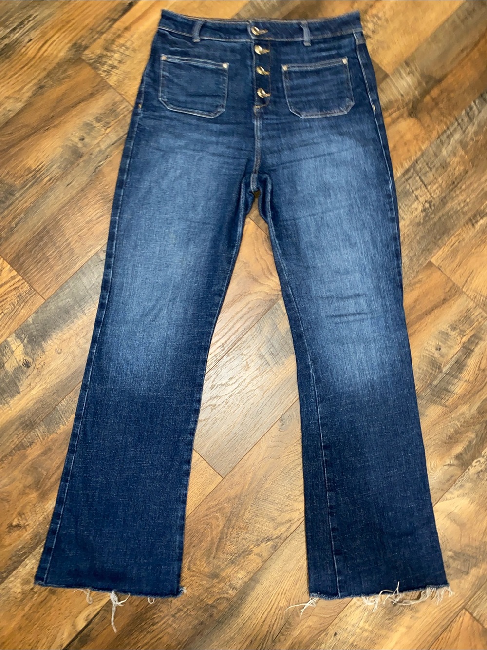 Zara Dark Blue High-Rise Button-Fly Women's Flare Jeans